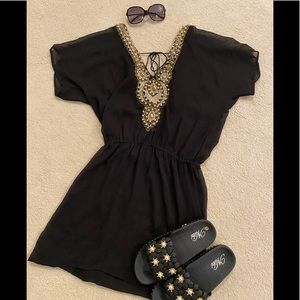 Elegant Black and Gold Beaded Swimsuit Cover Up